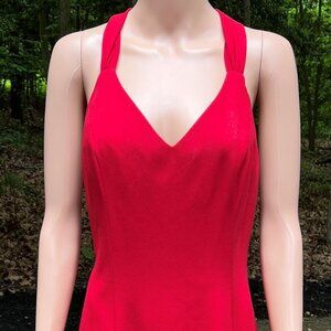 Ann Taylor Red Maxi Floor Length with a twisted Halter V-Neck Front Slit Size
